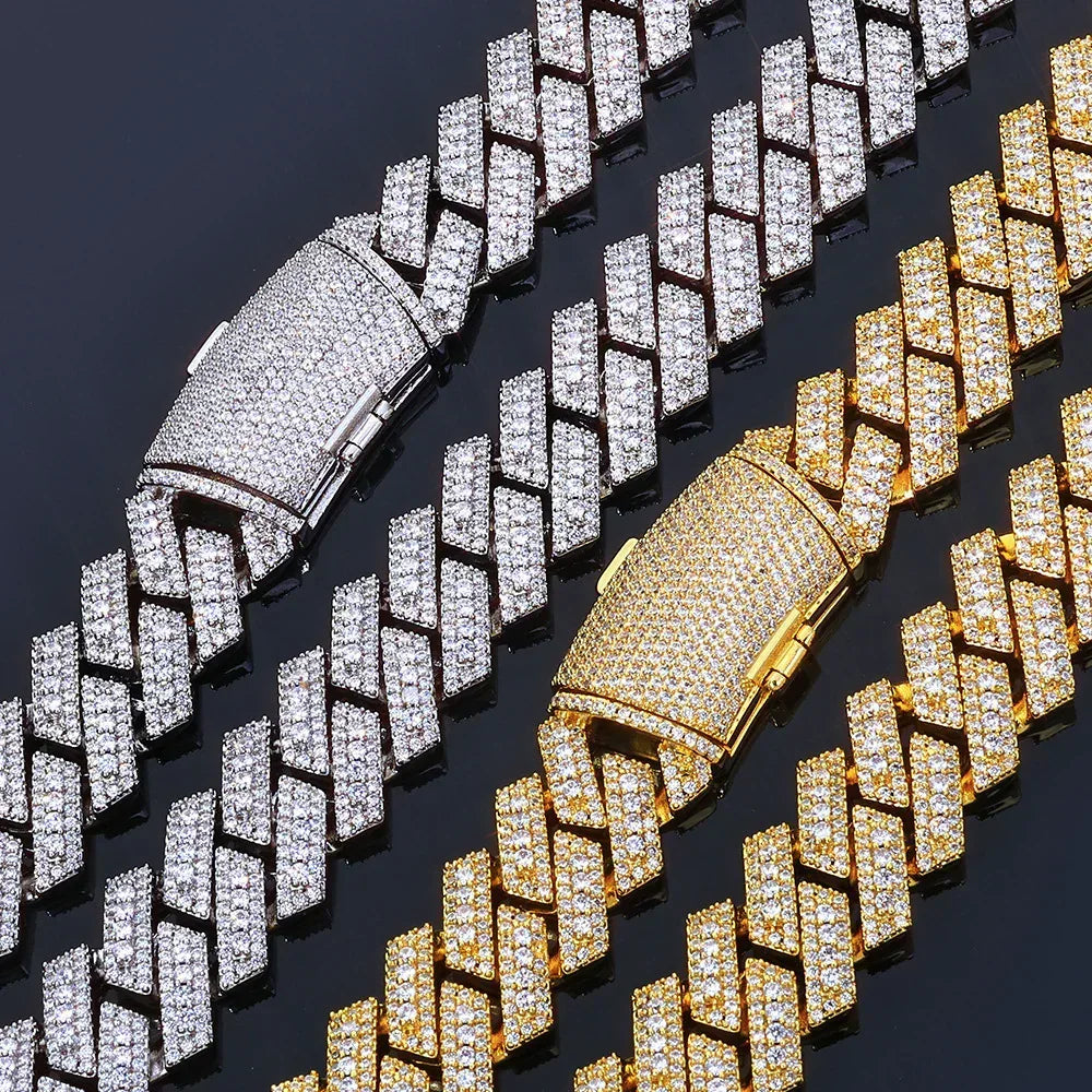 Custom 20mm Triple-Row Rhombus Cuban Chain - CaratixJewelry